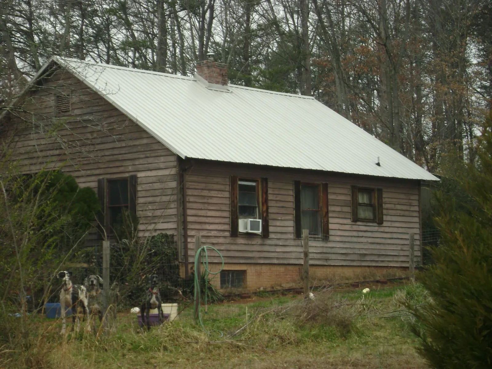 White metal roof on an old wood sided farmhouse, from a Asphalt Shingle Roof Repair job in Elko New Market